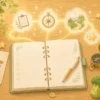転職占いをイメージした手帳と方位磁石と星のやさしいイラスト