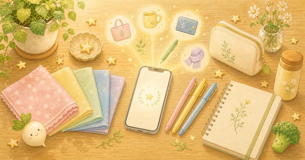 ラッキーカラーを毎日の小物に取り入れる方法を表したやさしいイラスト