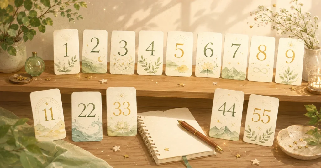 数秘術の数字ごとの意味をイメージした数字カードのやさしいイラスト