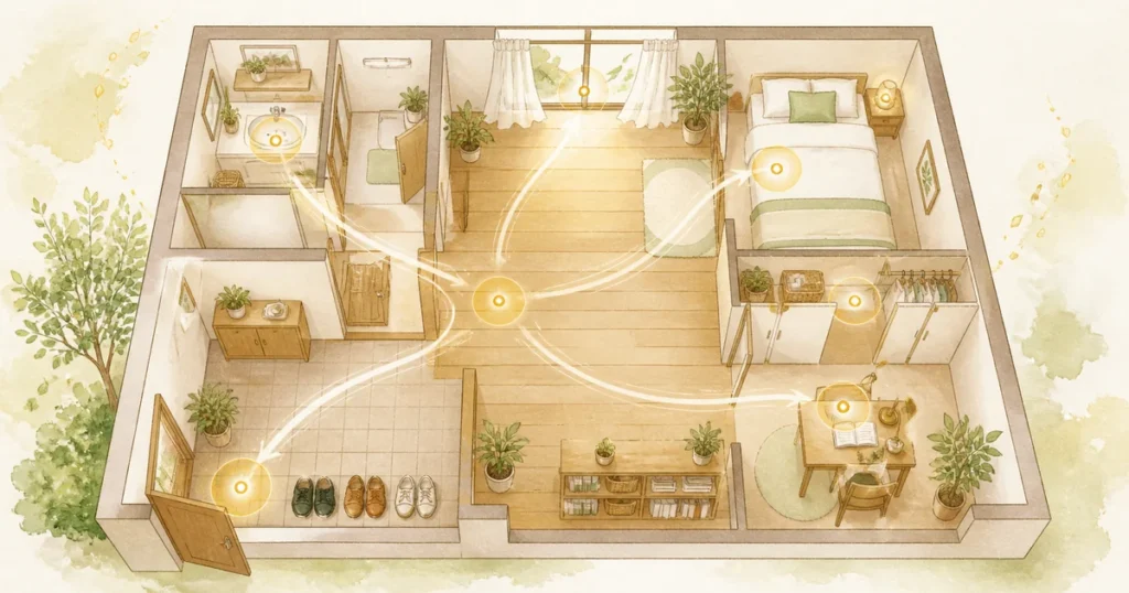 部屋の風水で見る場所をまとめた家の見取り図風イラスト