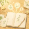 仕事運を整えるための明るいデスクとノートと観葉植物のやさしいイラスト